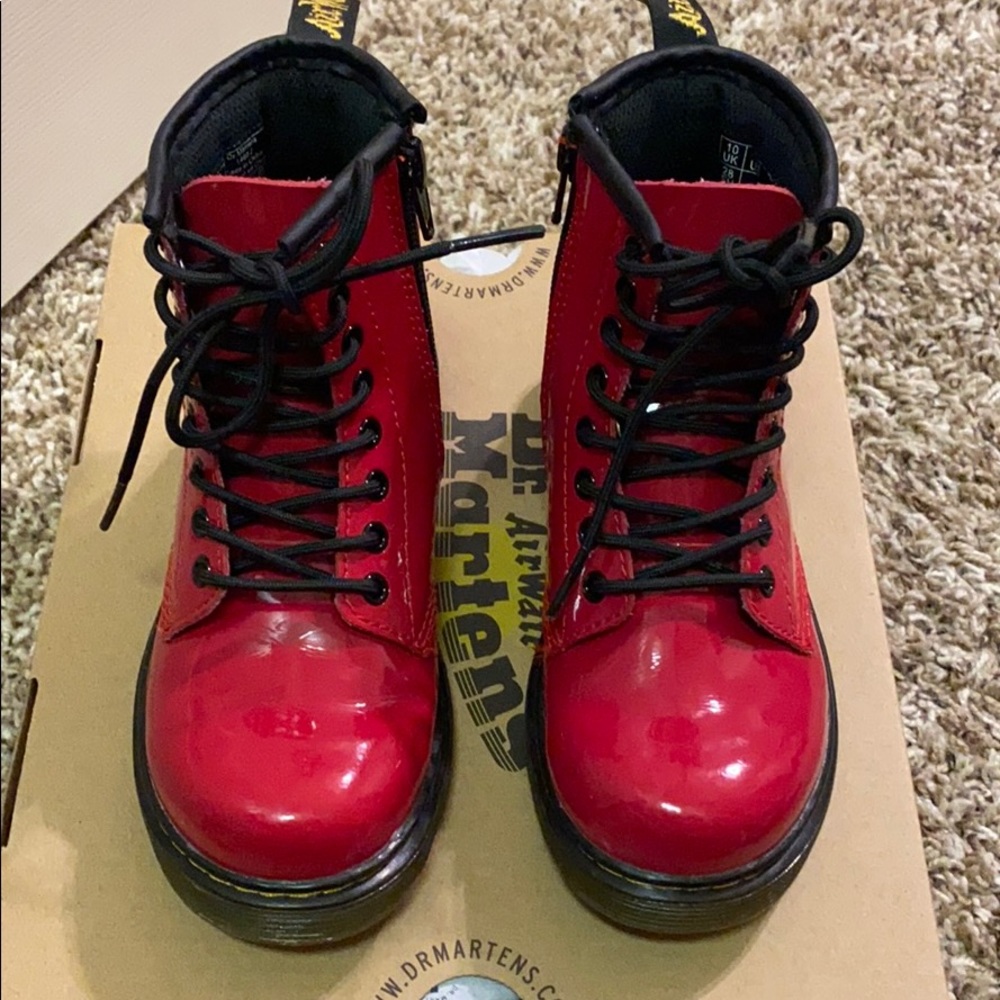 Girls Dr. Martens Red Patent Boots